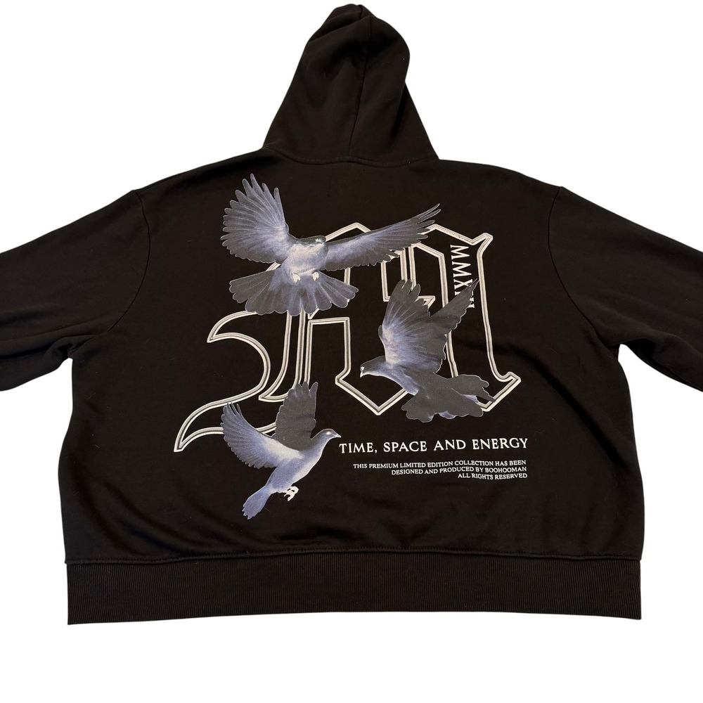 BoohooMAN Premium Limited Edition Dove Graphic Zip Up Hoodie Black Mens Large